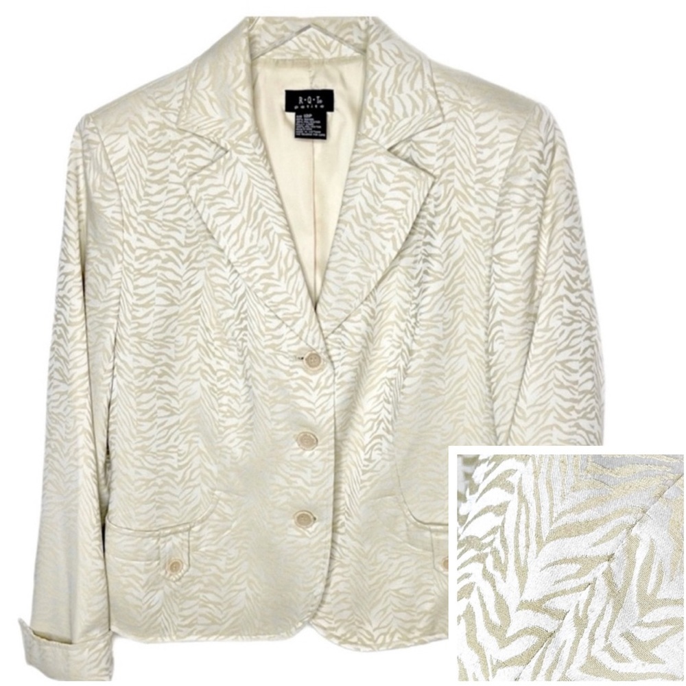 RQT Blazer Cream Tan Tiger Stripe Sz 10 Petite